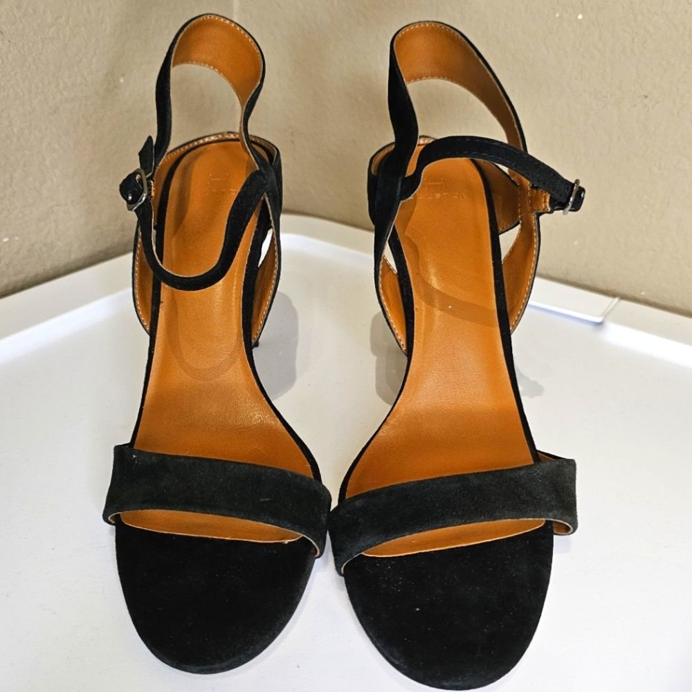 H by Halston Ainsley Black Suede Open Toe Sandal Heels Size 9.5